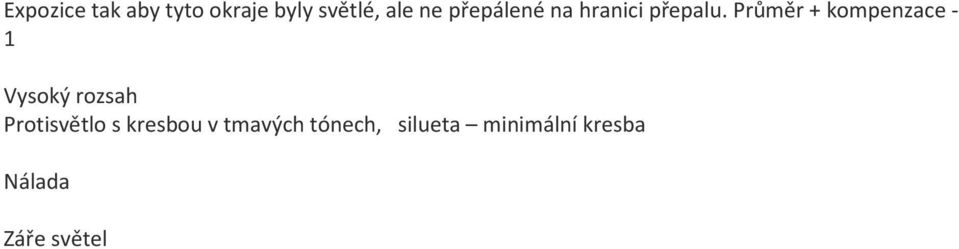 Průměr + kompenzace - 1 Vysoký rozsah Protisvětlo