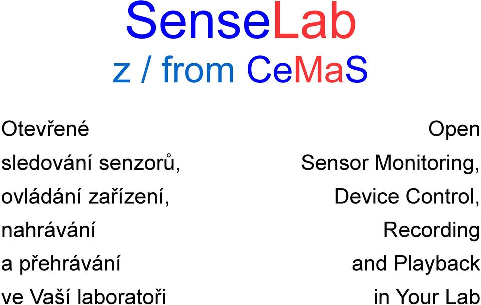 přehrávání ve Vaší laboratoři Open Sensor