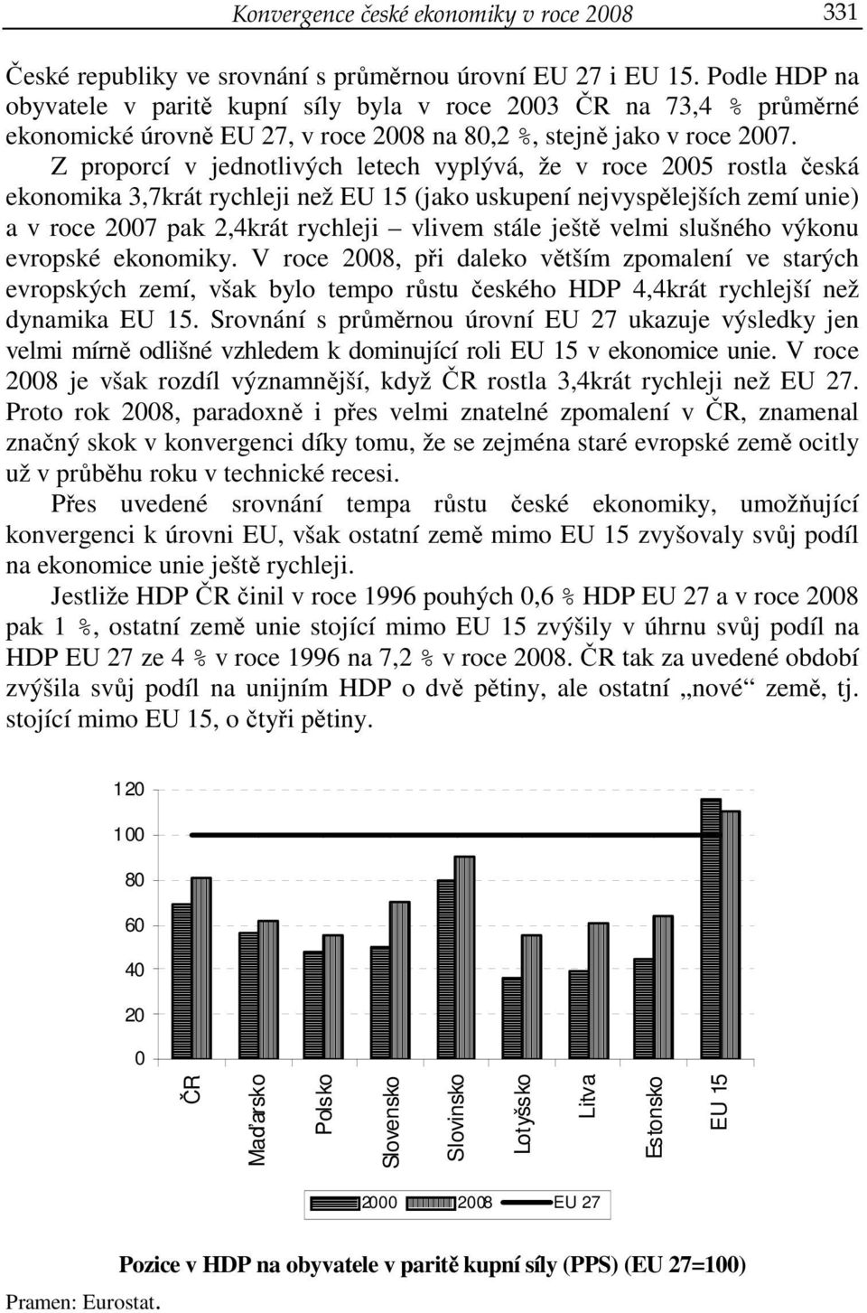 Z proporcí v jednotlivých letech vyplývá, že v roce 2005 rostla česká ekonomika 3,7krát rychleji než EU 15 (jako uskupení nejvyspělejších zemí unie) a v roce 2007 pak 2,4krát rychleji vlivem stále