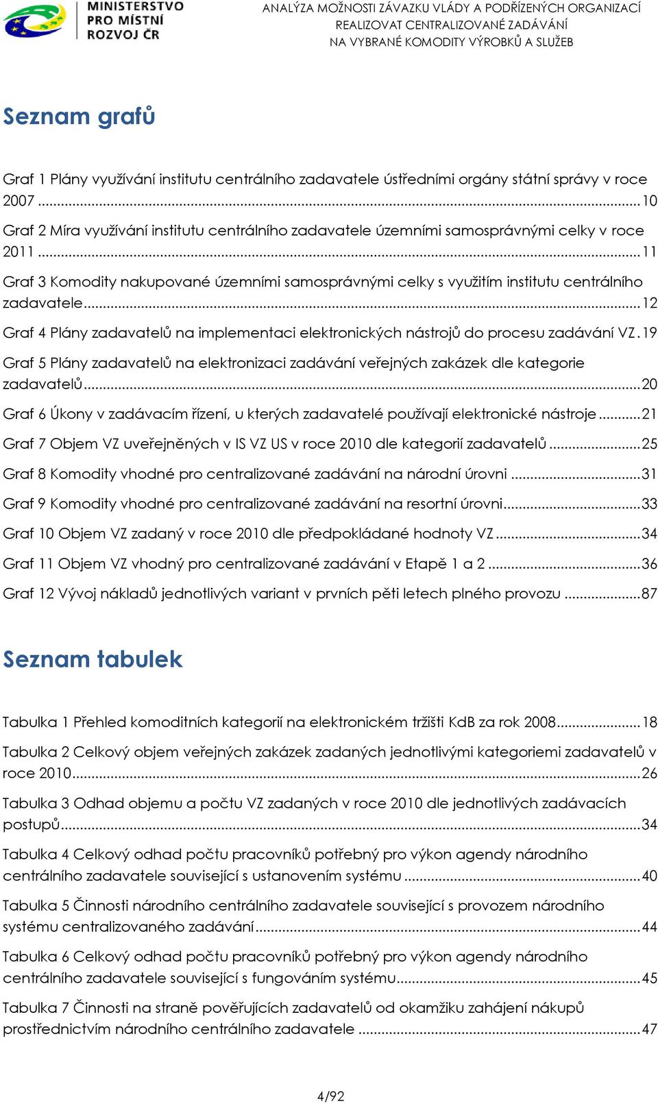 .. 11 Graf 3 Komodity nakupované územními samosprávnými celky s využitím institutu centrálního zadavatele... 12 Graf 4 Plány zadavatelů na implementaci elektronických nástrojů do procesu zadávání VZ.