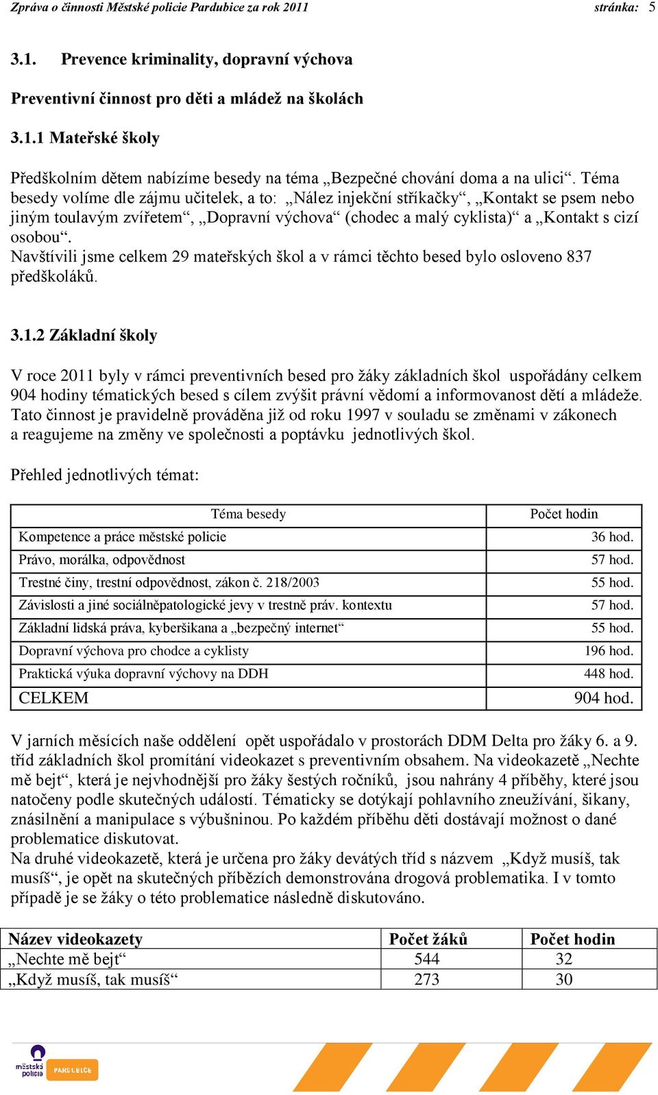 Navštívili jsme celkem 29 mateřských škol a v rámci těchto besed bylo osloveno 837 předškoláků. 3.1.