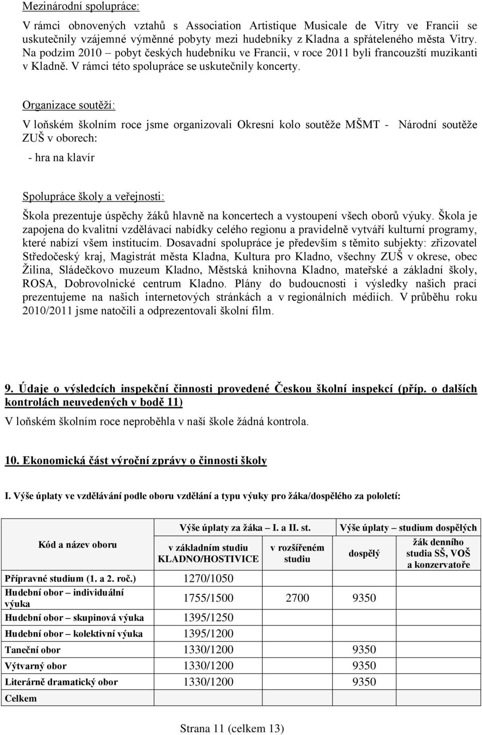 Organizace soutěţí: V loňském školním roce jsme organizovali Okresní kolo soutěţe MŠMT - Národní soutěţe ZUŠ v oborech: - hra na klavír Spolupráce školy a veřejnosti: Škola prezentuje úspěchy ţáků