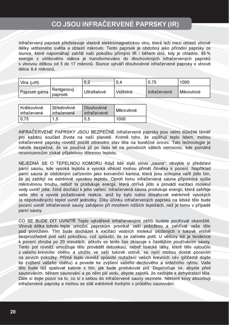 95 % energie z uhlíkového vlákna je transformováno do dlouhovlnných infračervených paprsků s vlnovou délkou od 5 do 17 mikronů.