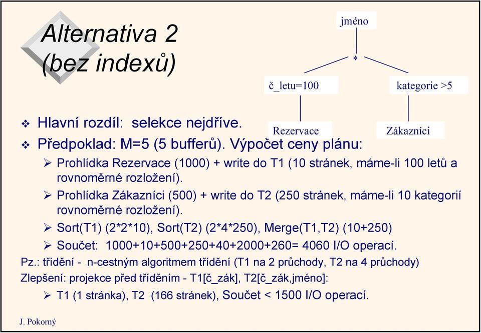 Prohlídka Zákazníci (500) + write do T2 (250 stránek, máme-li 10 kategorií rovnoměrné rozložení).