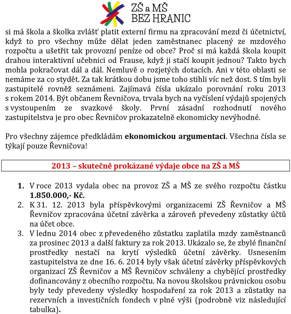 Ani v této oblasti se nemáme za co stydět. Za tak krátkou dobu jsme toho stihli víc než dost. S tím byli zastupitelé rovněž seznámeni. Zajímavá čísla ukázalo porovnání roku 2013 s rokem 2014.