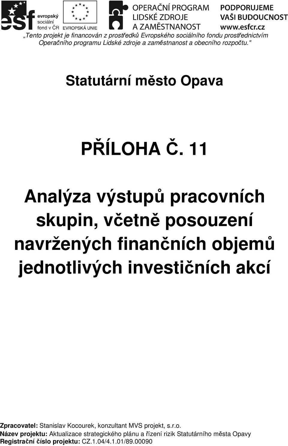 11 Analýza výstupů pracovních skupin, včetně posouzení navržených finančních objemů jednotlivých investičních akcí