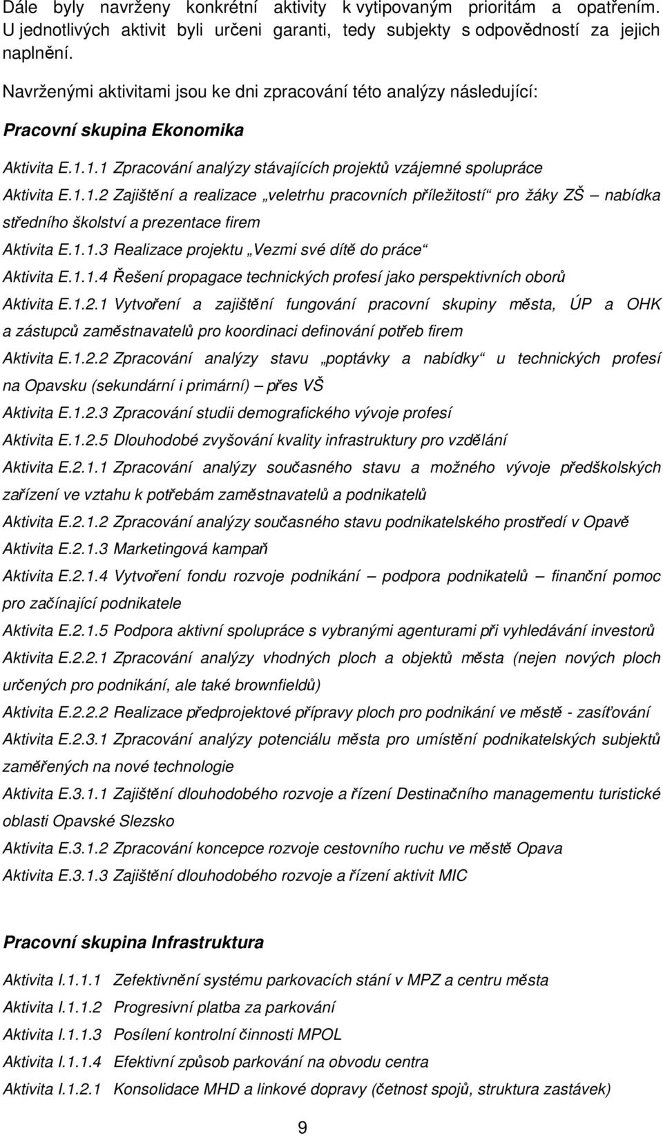 1.1 Zpracování analýzy stávajících projektů vzájemné spolupráce Aktivita E.1.1.2 Zajištění a realizace veletrhu pracovních příležitostí pro žáky ZŠ nabídka středního školství a prezentace firem Aktivita E.