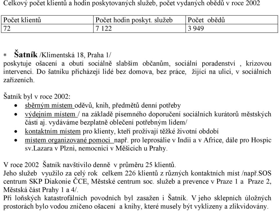 Do šatníku přicházejí lidé bez domova, bez práce, ţijící na ulici, v sociálních zařízeních.