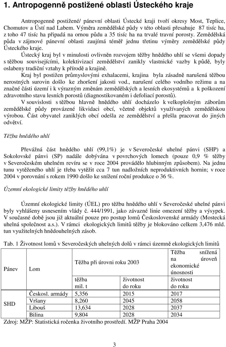 Zemědělská půda v zájmové pánevní oblasti zaujímá téměř jednu třetinu výměry zemědělské půdy Ústeckého kraje.