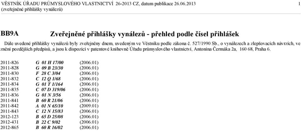 , o vynálezech a zlepšovacích návrzích, ve znění pozdějších předpisů, a jsou k dispozici v patentové knihovně Úřadu průmyslového vlastnictví, Antonína Čermáka 2a, 160