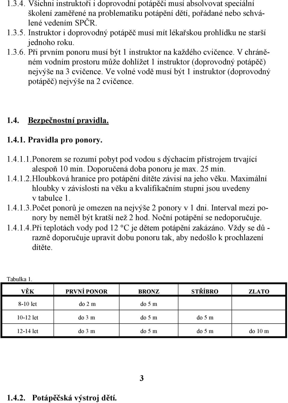 V chráněném vodním prostoru může dohlížet 1 instruktor (doprovodný potápěč) nejvýše na 3 cvičence. Ve volné vodě musí být 1 instruktor (doprovodný potápěč) nejvýše na 2 cvičence. 1.4.