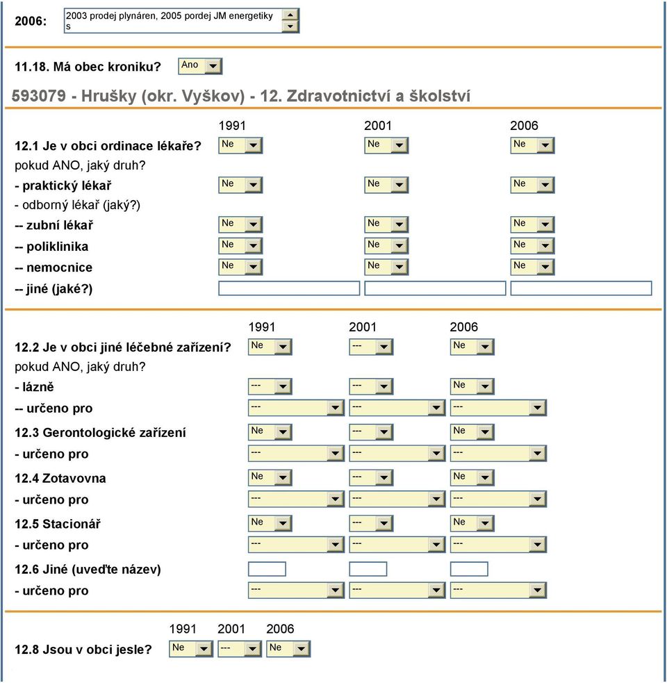 ) -- zubní lékař -- poliklinika -- nemocnice -- jiné (jaké?) 12.2 Je v obci jiné léčebné zařízení? --- pokud ANO, jaký druh?
