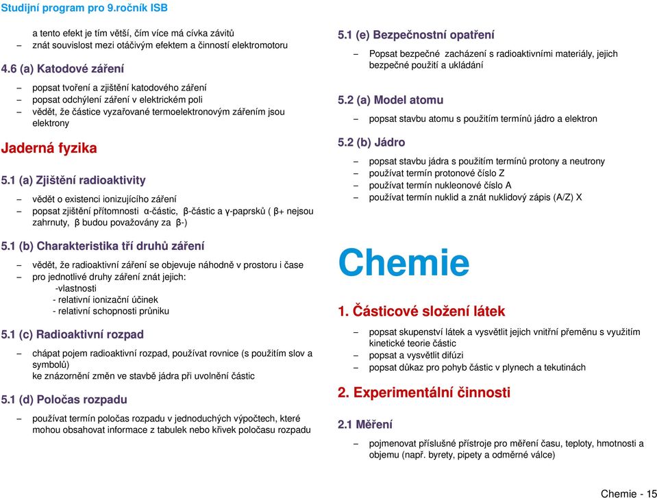 1 (a) Zjištění radioaktivity vědět o existenci ionizujícího záření popsat zjištění přítomnosti α částic, β částic a γ paprsků ( β + nejsou zahrnuty, β budou považovány za β ) 5.