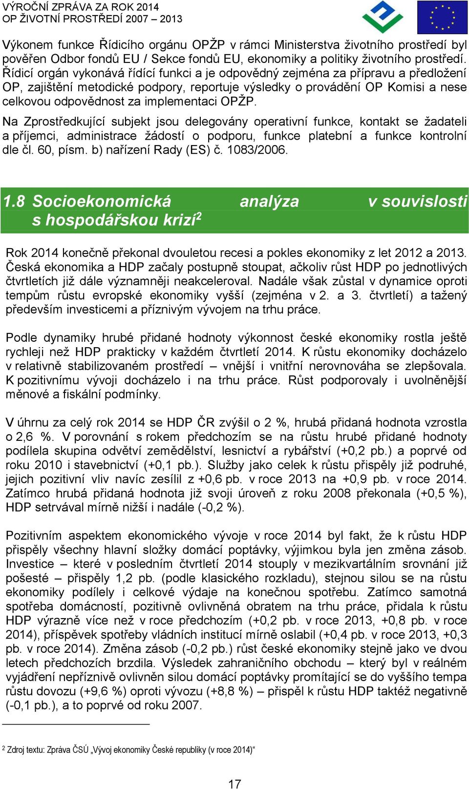 OPŽP. Na Zpostředkující subjekt jsou delegovány opeativní funkce, kontakt se žadateli a příjemci, administace žádostí o podpou, funkce platební a funkce kontolní dle čl. 60, písm.