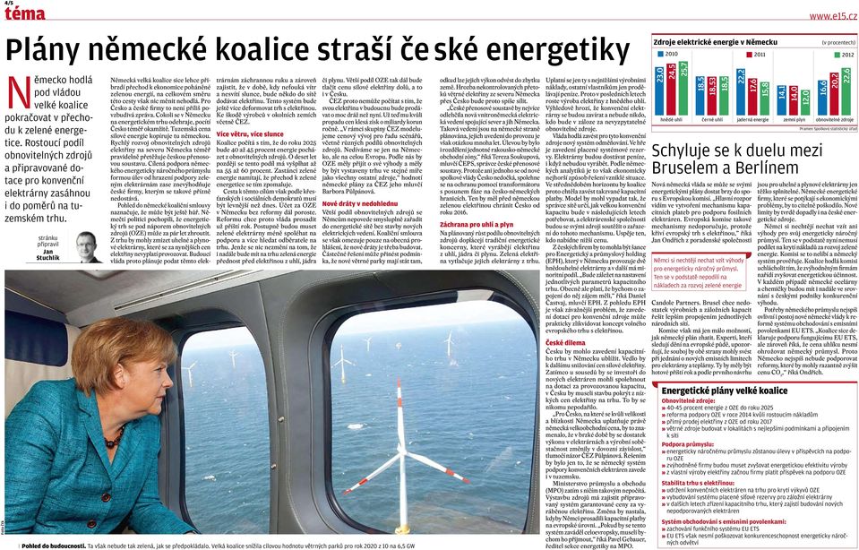 stránku připravil Jan Stuchlík Německá velká koalice sice lehce přibrzdí přechod k ekonomice poháněné zelenou energií, na celkovém směru této cesty však nic měnit nehodlá.