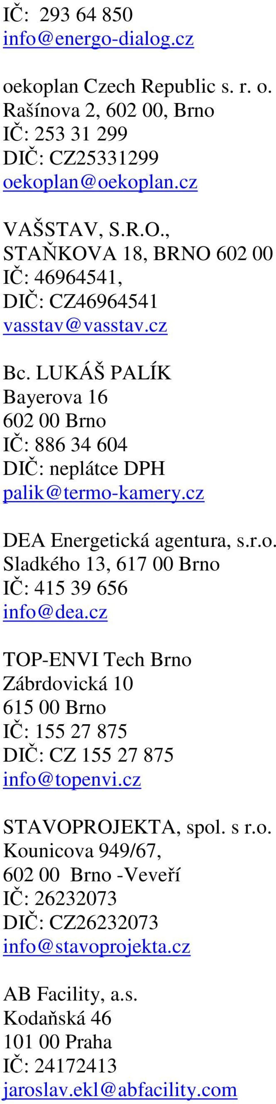 cz DEA Energetická agentura, s.r.o. Sladkého 13, 617 00 Brno IČ: 415 39 656 info@dea.