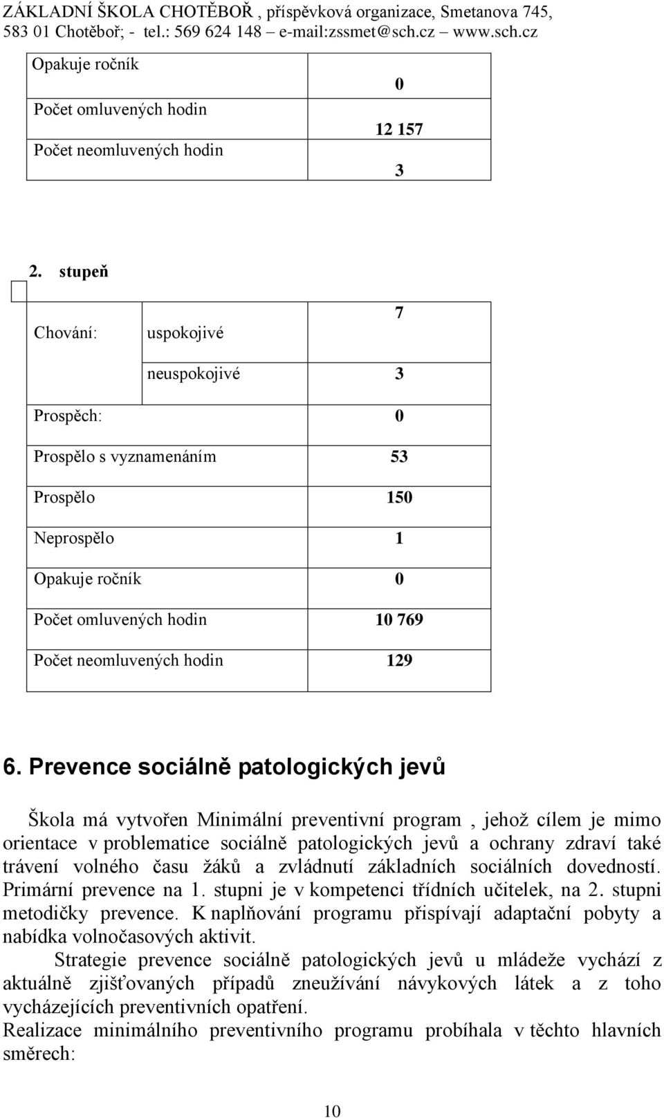 Prevence sociálně patologických jevů Škola má vytvořen Minimální preventivní program, jehož cílem je mimo orientace v problematice sociálně patologických jevů a ochrany zdraví také trávení volného