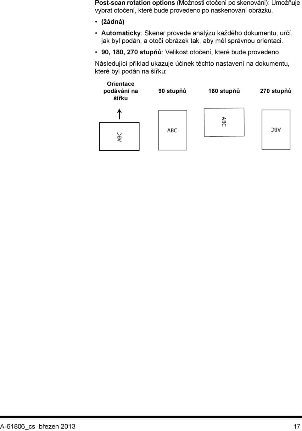(žádná) Automaticky: Skener provede analýzu každého dokumentu, určí, jak byl podán, a otočí obrázek tak, aby měl správnou