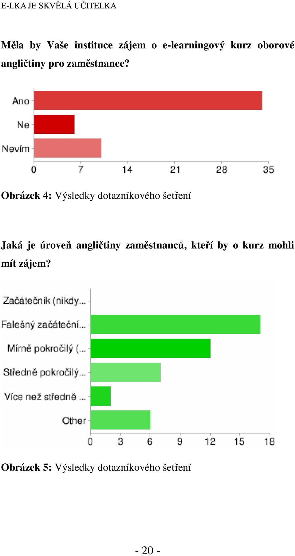 Obrázek 4: Výsledky dotazníkového šetření Jaká je úroveň angličtiny