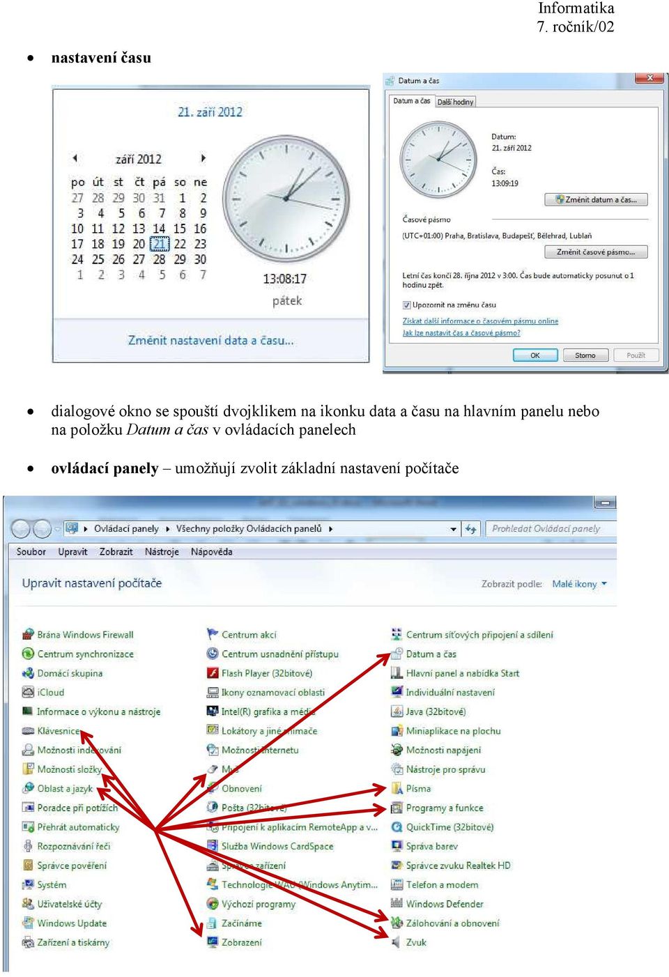 nebo na položku Datum a čas v ovládacích panelech