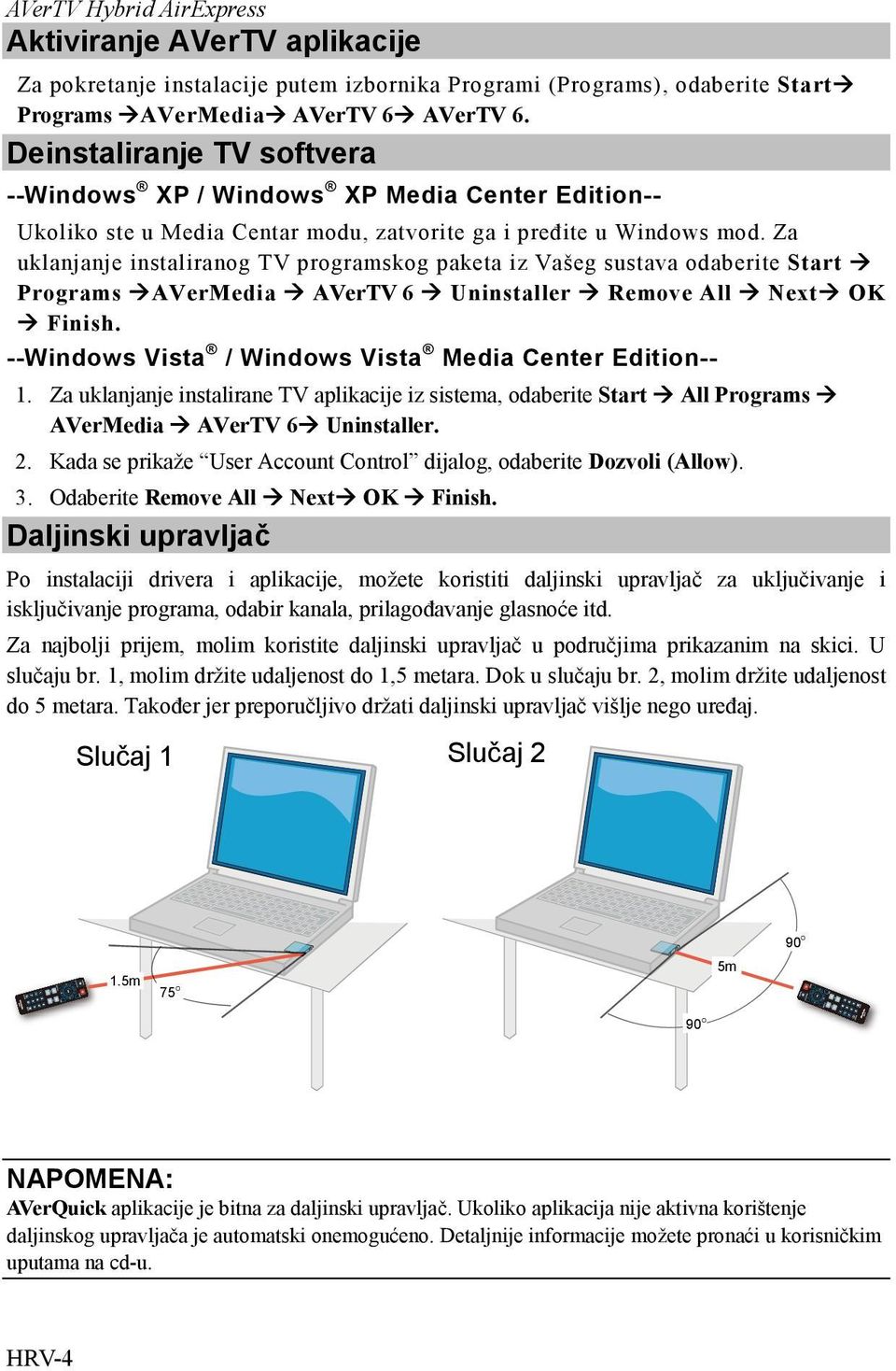 Za uklanjanje instaliranog TV programskog paketa iz Vašeg sustava odaberite Start Programs AVerMedia AVerTV 6 Uninstaller Remove All Next OK Finish.