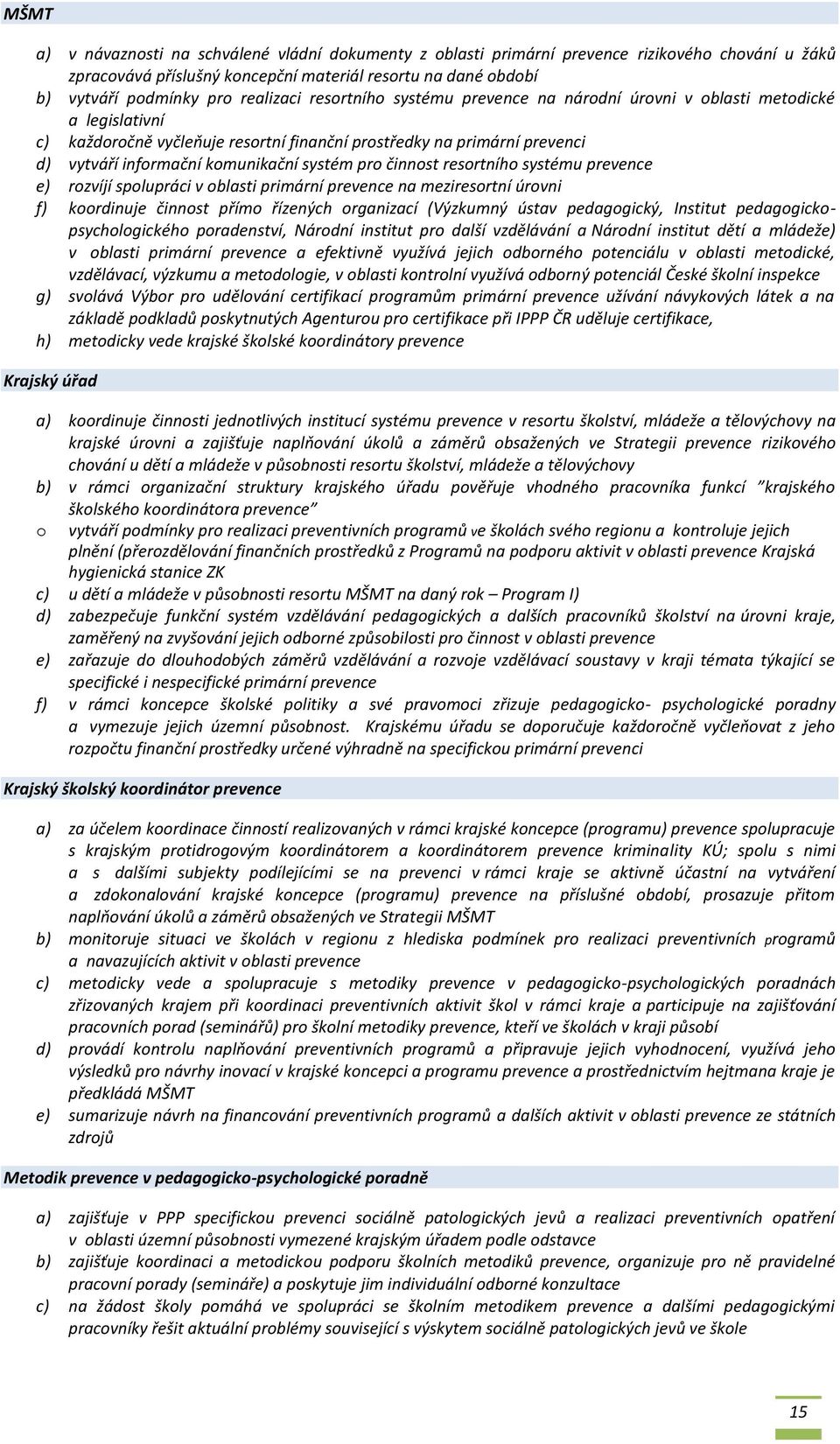 systému prevence e) rzvíjí splupráci v blasti primární prevence na meziresrtní úrvni f) krdinuje činnst přím řízených rganizací (Výzkumný ústav pedaggický, Institut pedaggickpsychlgickéh pradenství,