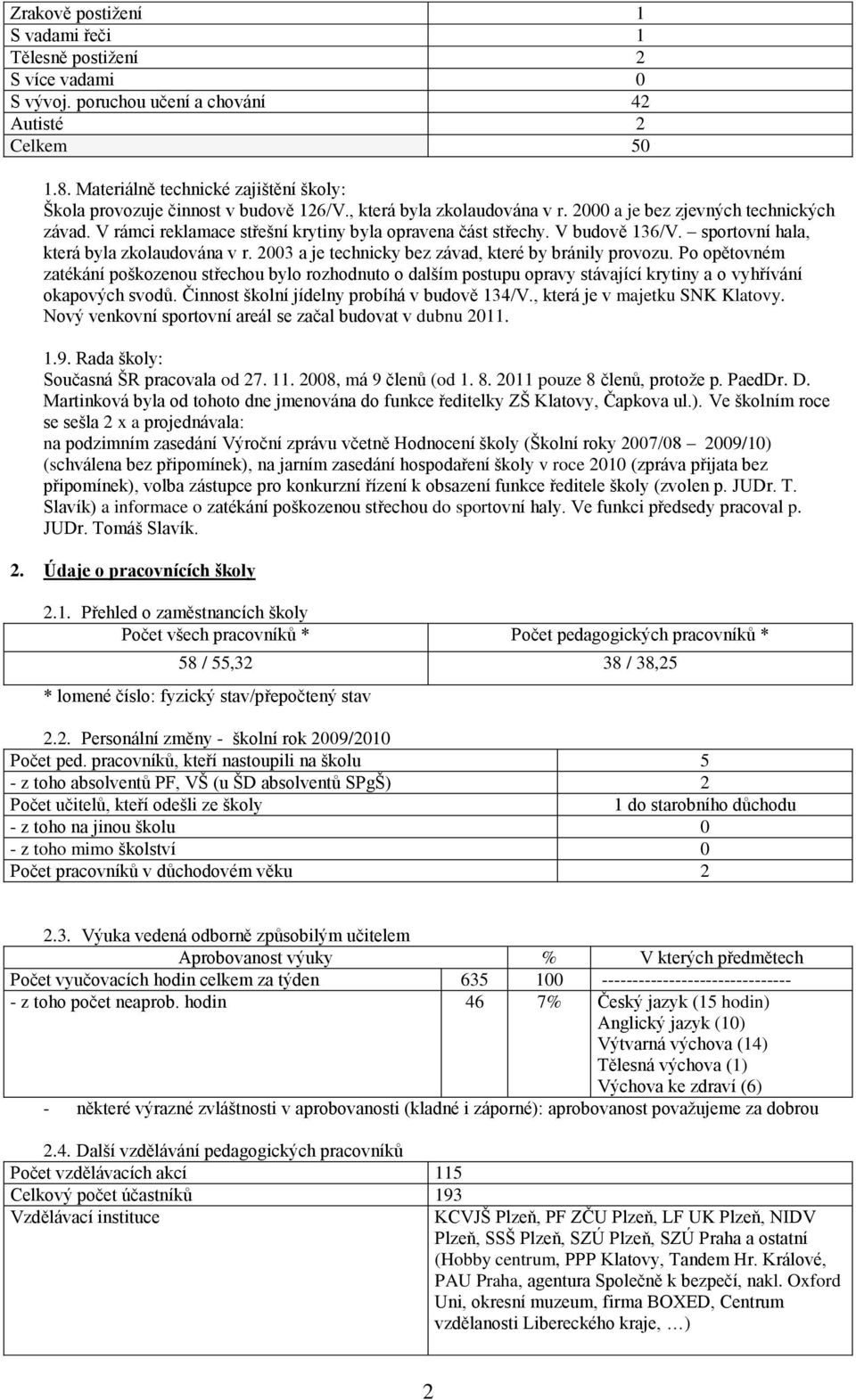 00 a je technicky bez závad, které by bránily provozu. Po opětovném zatékání poškozenou střechou bylo rozhodnuto o dalším postupu opravy stávající krytiny a o vyhřívání okapových svodů.