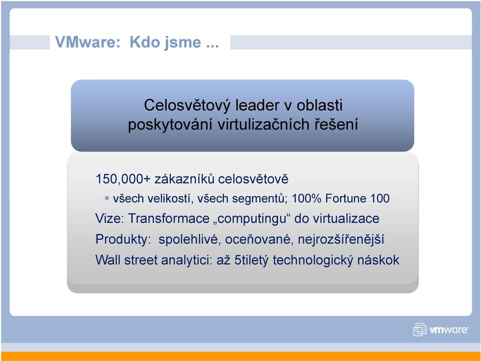 zákazníků celosvětově všech velikostí, všech segmentů; 100% Fortune 100 Vize: