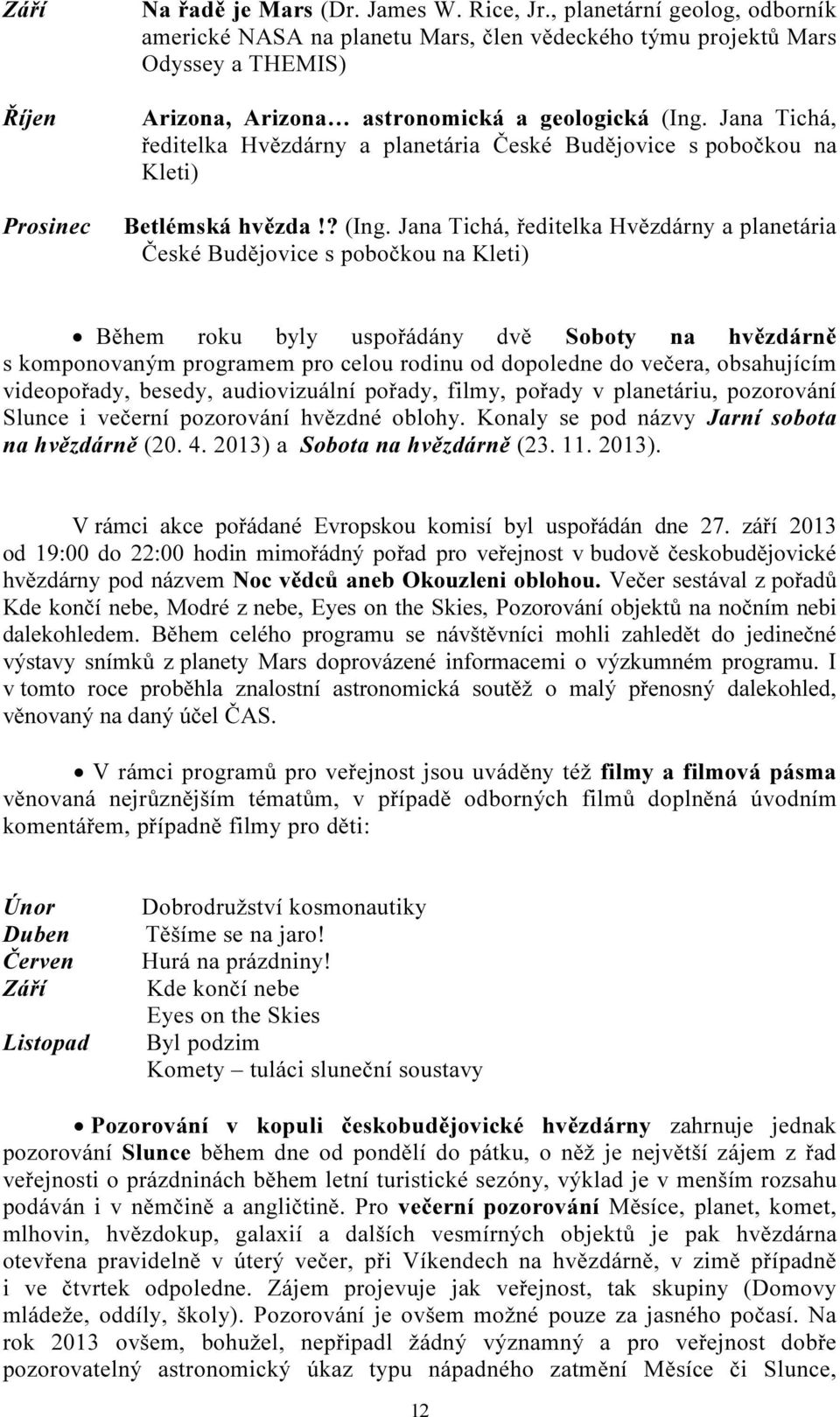 Jana Tichá, ředitelka Hvězdárny a planetária České Budějovice s pobočkou na Kleti) Betlémská hvězda!? (Ing.