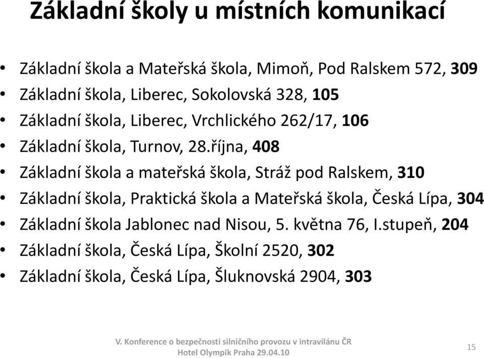 října, 408 Základní škola a mateřská škola, Stráž pod Ralskem, 310 Základní škola, Praktická škola a Mateřská škola, Česká