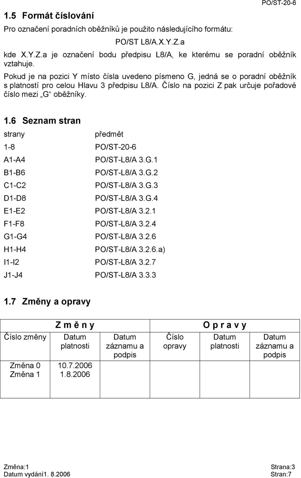 6 Seznam stran strany předmět 1-8 PO/ST-20-6 A1-A4 PO/ST-L8/A 3.G.1 B1-B6 PO/ST-L8/A 3.G.2 C1-C2 PO/ST-L8/A 3.G.3 D1-D8 PO/ST-L8/A 3.G.4 E1-E2 PO/ST-L8/A 3.2.1 F1-F8 PO/ST-L8/A 3.2.4 G1-G4 PO/ST-L8/A 3.