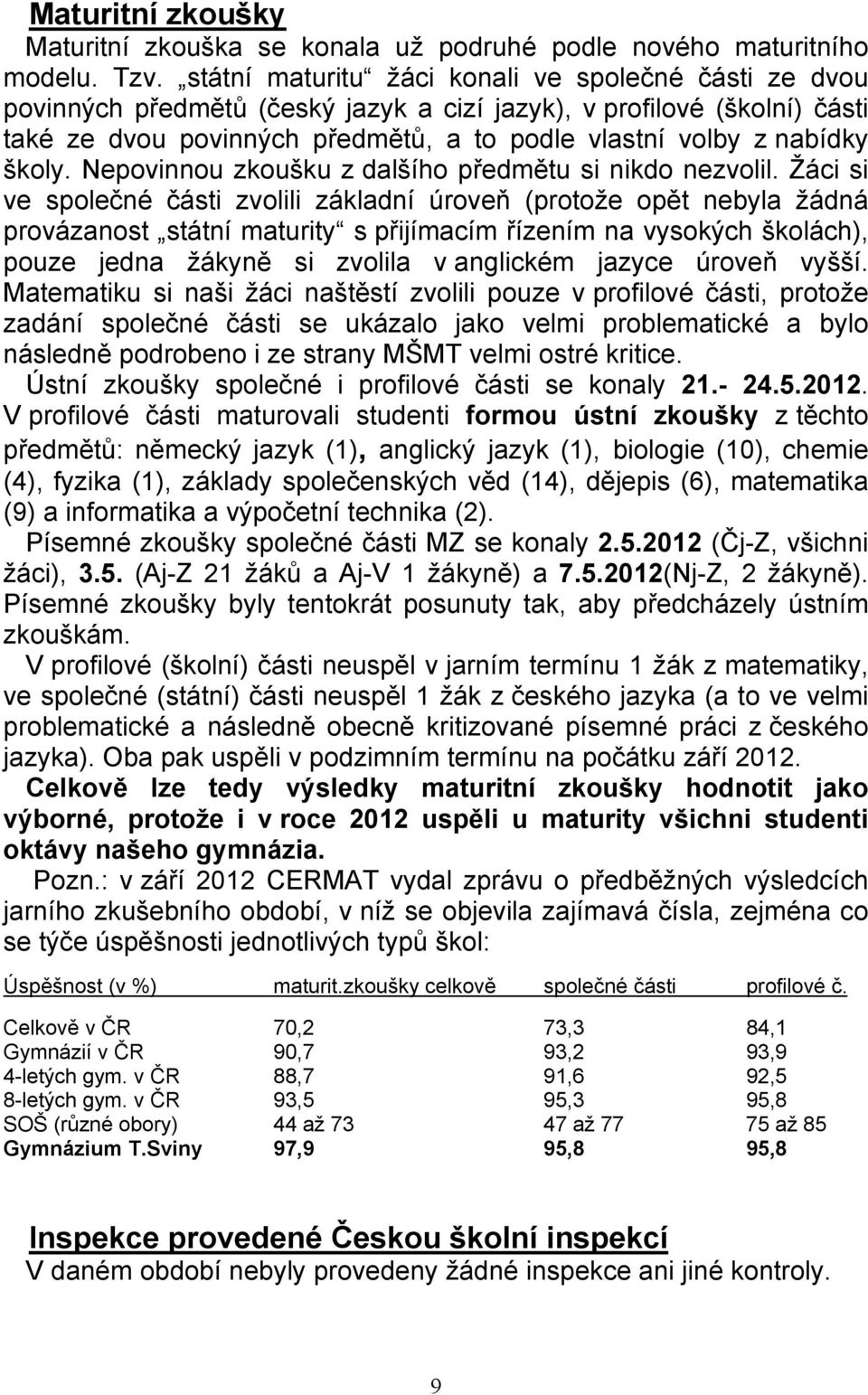 školy. Nepovinnou zkoušku z dalšího předmětu si nikdo nezvolil.