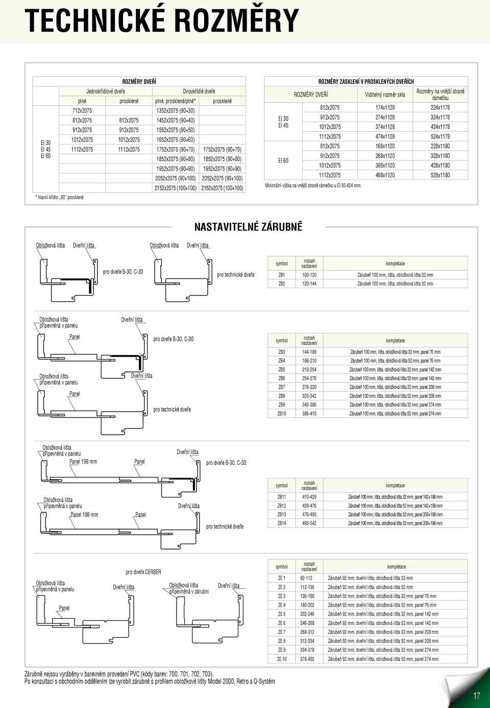 (90+90) 2052x2075 (90+100) 2052x2075 (90+100) 2152x2075 (100+100) 2152x2075 (100+100) * hlavní křídlo 90 prosklené EI 30 EI 45 EI 60 ROZMĚRY ZASKLENÍ V PROSKLENÝCH DVEŘÍCH Rozměry DVEŘÍ Viditelný