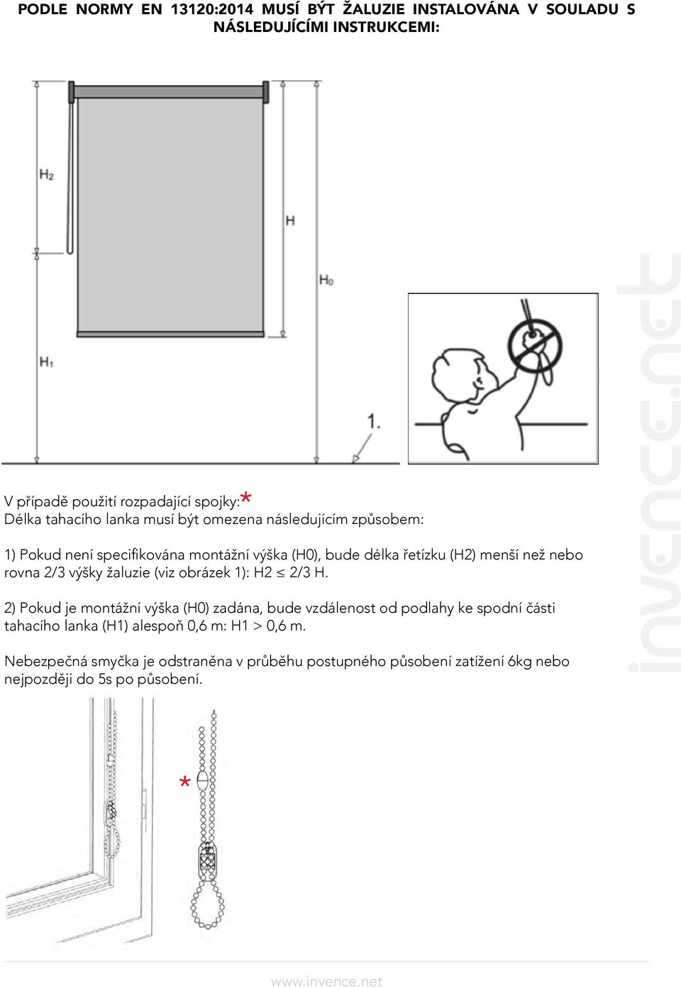 rovna 2/3 výšky žaluzie (viz obrázek 1): H2 2/3 H.