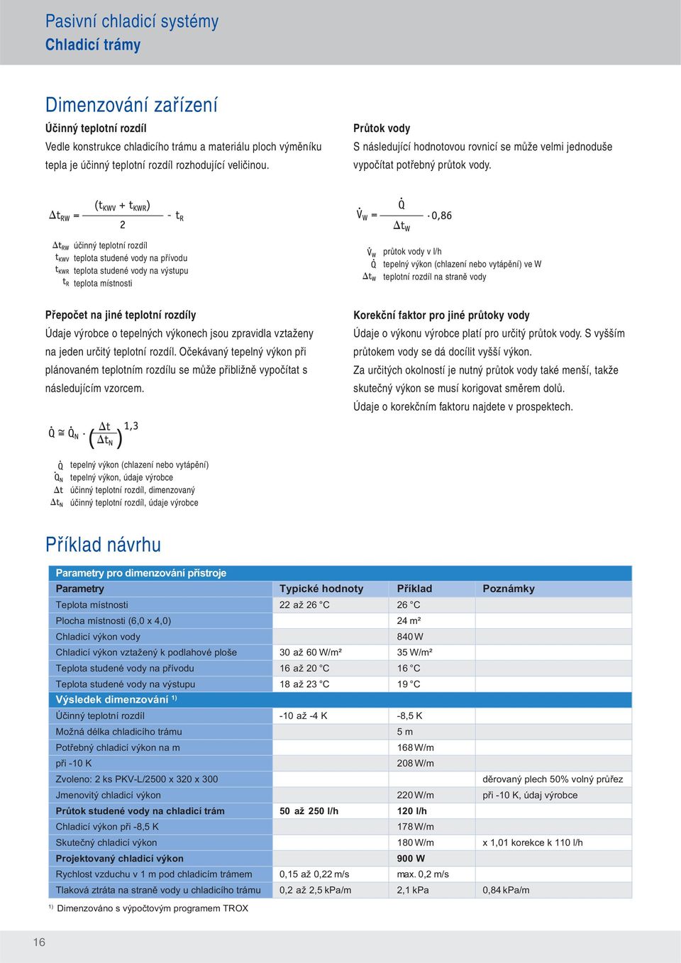účinný teplotní rozdíl teplota studené vody na přívodu teplota studené vody na výstupu teplota místnosti průtok vody v l/h tepelný výkon (chlazení nebo vytápění) ve W teplotní rozdíl na straně vody