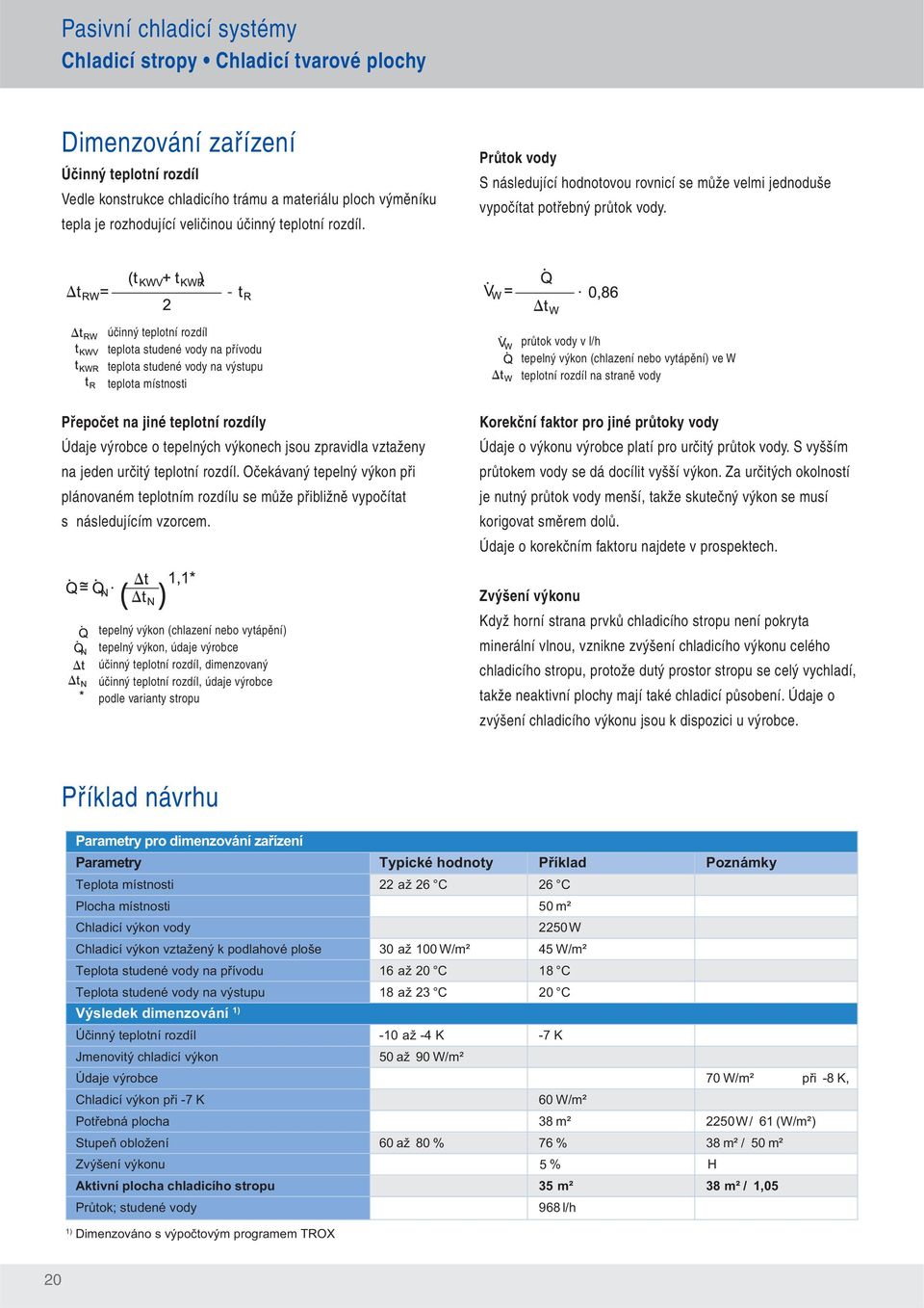 účinný teplotní rozdíl teplota studené vody na přívodu teplota studené vody na výstupu teplota místnosti průtok vody v l/h tepelný výkon (chlazení nebo vytápění) ve W teplotní rozdíl na straně vody