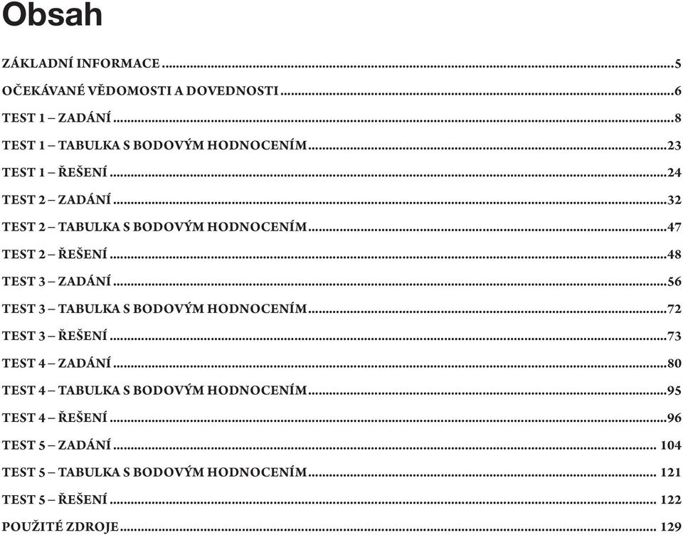 ..56 TEST 3 TABULKA S BODOVÝM HODNOCENÍM...72 TEST 3 ŘEŠENÍ...73 TEST 4 ZADÁNÍ...80 TEST 4 TABULKA S BODOVÝM HODNOCENÍM.
