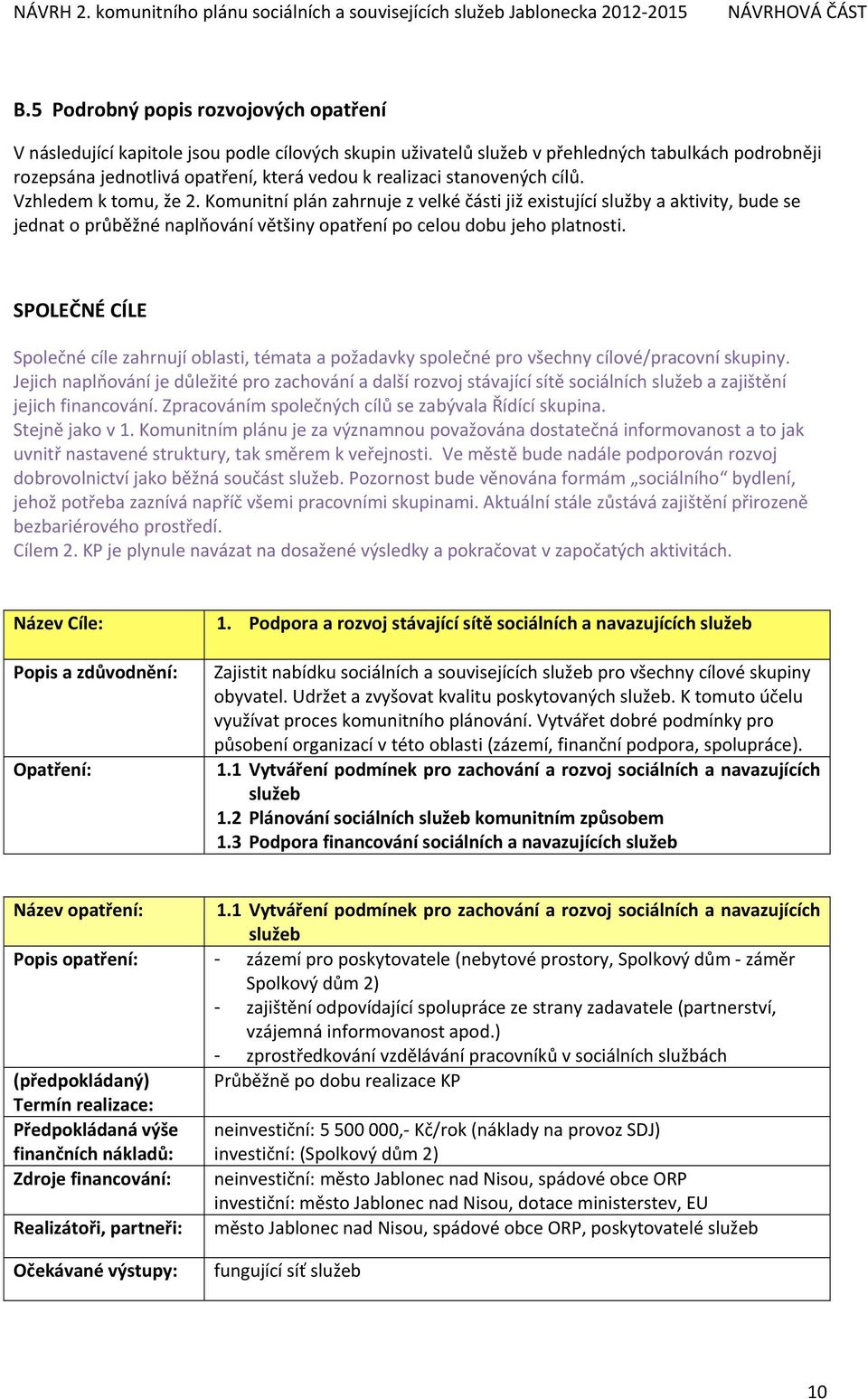 SPOLEČNÉ CÍLE Společné cíle zahrnují oblasti, témata a požadavky společné pro všechny cílové/pracovní skupiny.