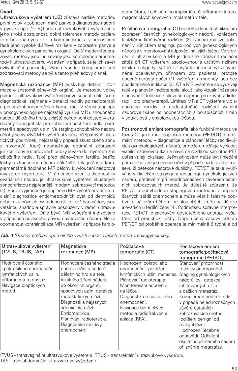 gynekologických pánevních orgánů. Další moderní zobrazovací metody jsou indikovány jako komplementární metody k ultrazvukovému vyšetření v případě, že jejich závěr ovlivní léčbu pacientky.