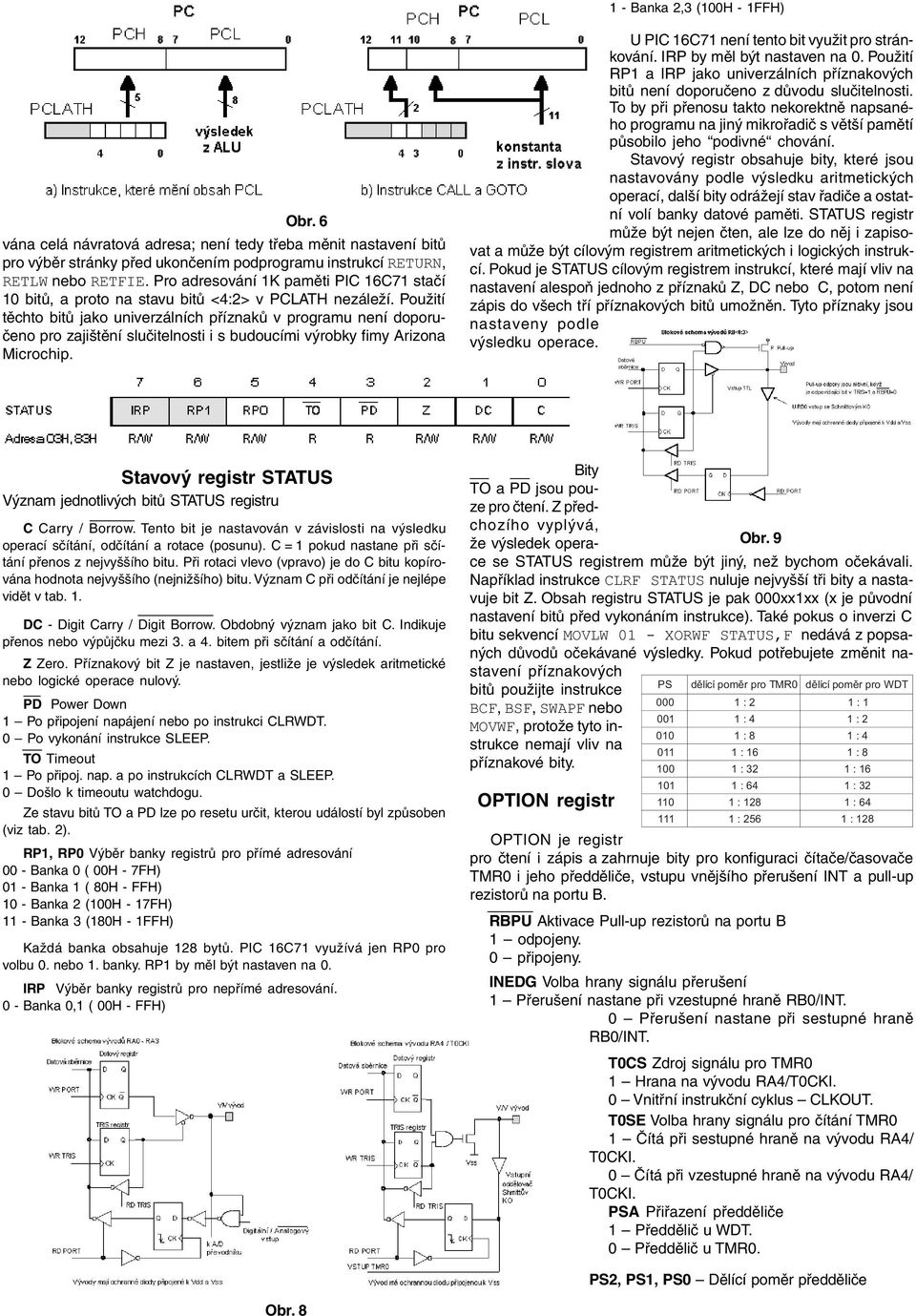 Použití těchto bitů jako univerzálních příznaků v programu není doporučeno pro zajištění slučitelnosti i s budoucími výrobky fimy Arizona Microchip. U PIC 16C71 není tento bit využit pro stránkování.