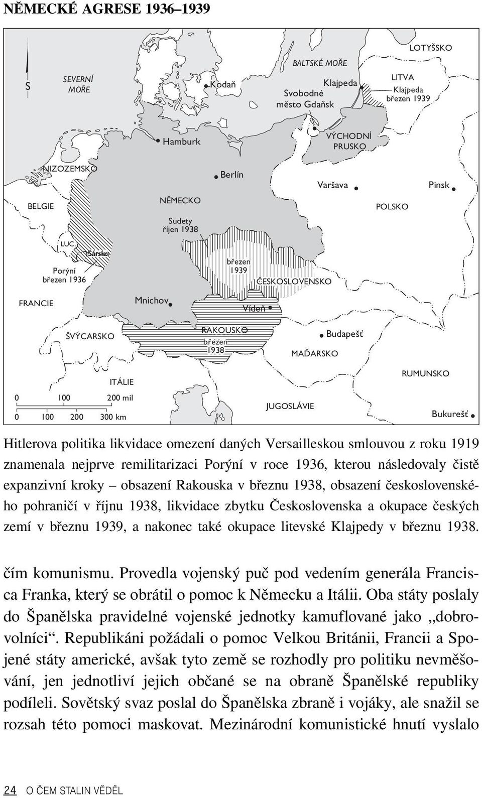 Porýní březen 1936 Sársko SAAR březen March 1939 ČESKOSLOVENSKO CZECHOSLOVAKIA FRANCIE Mnichov Vídeň ŠVÝCARSKO RAKOUSKO AUSTRIA březen March 1938 MAĎARSKO Budapešť ITÁLIE RUMUNSKO 0 0 100 100 200 200