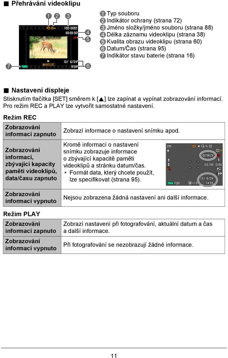 Pro režim REC a PLAY lze vytvořit samostatné nastavení.