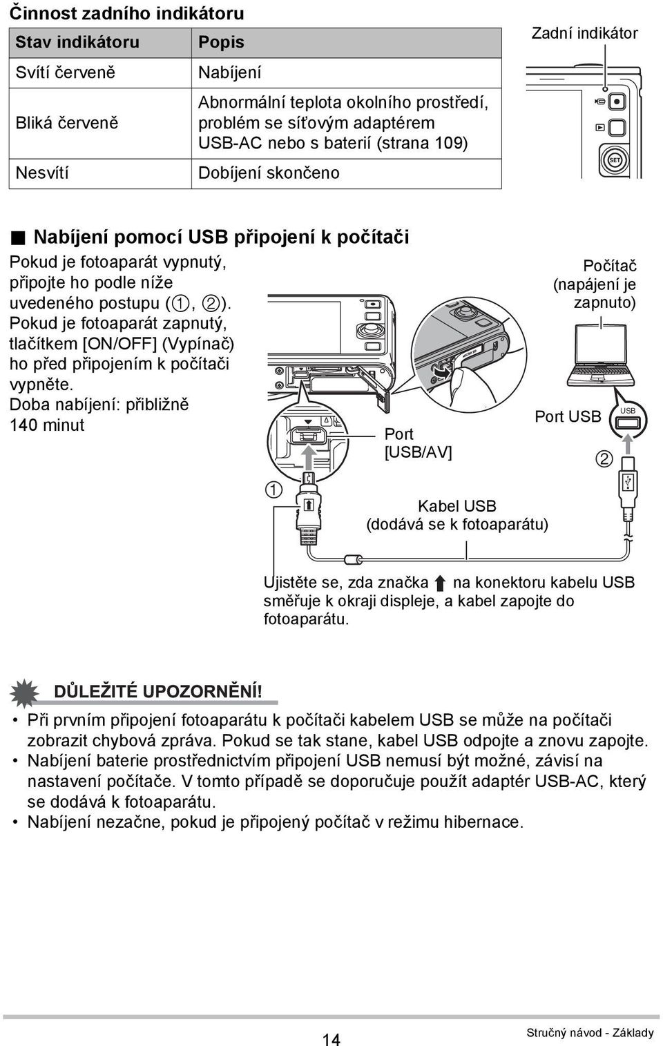 Pokud je fotoaparát zapnutý, tlačítkem [ON/OFF] (Vypínač) ho před připojením k počítači vypněte.