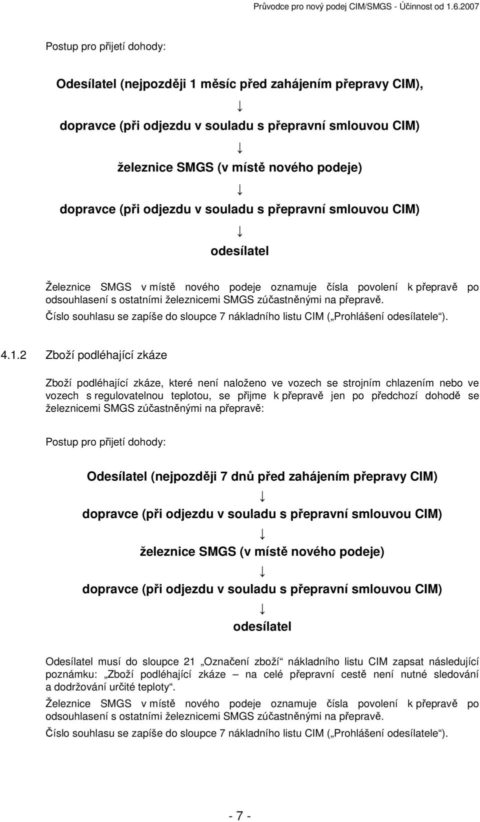 Číslo souhlasu se zapíše do sloupce 7 nákladního listu CIM ( Prohlášení odesílatele ). 4.1.