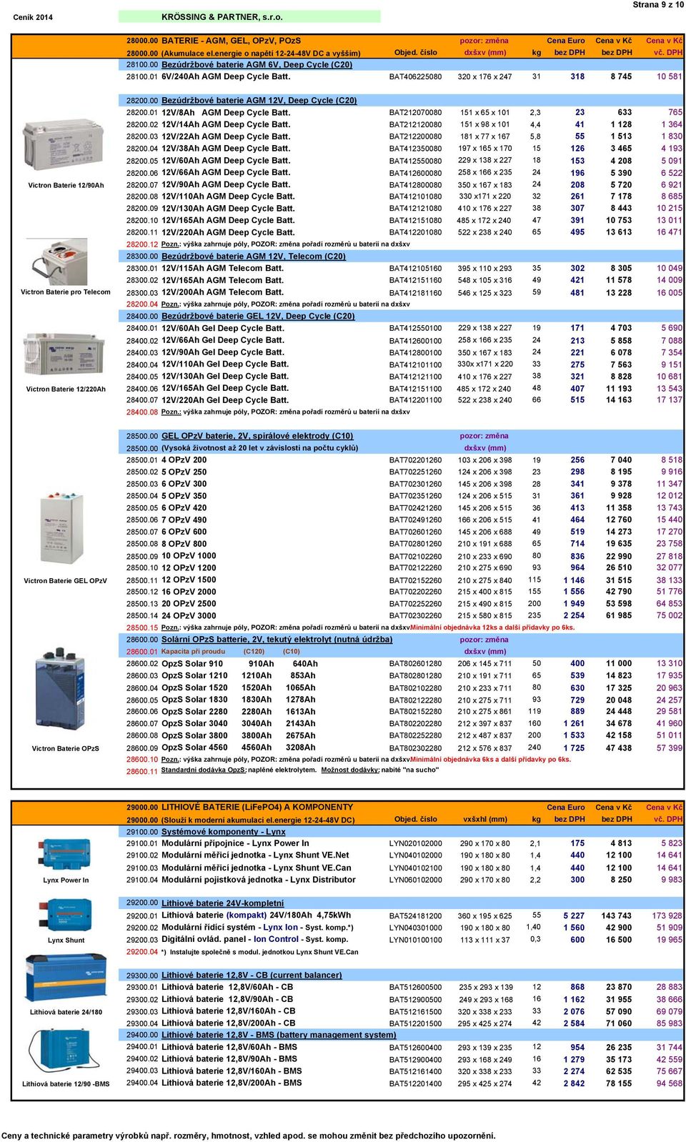 00 Bezúdržbové baterie AGM 12V, Deep Cycle (C20) 28200.01 12V/8Ah AGM Deep Cycle Batt. BAT212070080 151 x 65 x 101 2,3 23 633 765 28200.02 12V/14Ah AGM Deep Cycle Batt.