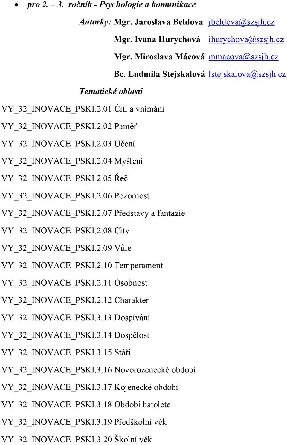 2.06 Pozornost VY_32_INOVACE_PSKI.2.07 Představy a fantazie VY_32_INOVACE_PSKI.2.08 City VY_32_INOVACE_PSKI.2.09 Vůle VY_32_INOVACE_PSKI.2.10 Temperament VY_32_INOVACE_PSKI.2.11 Osobnost VY_32_INOVACE_PSKI.