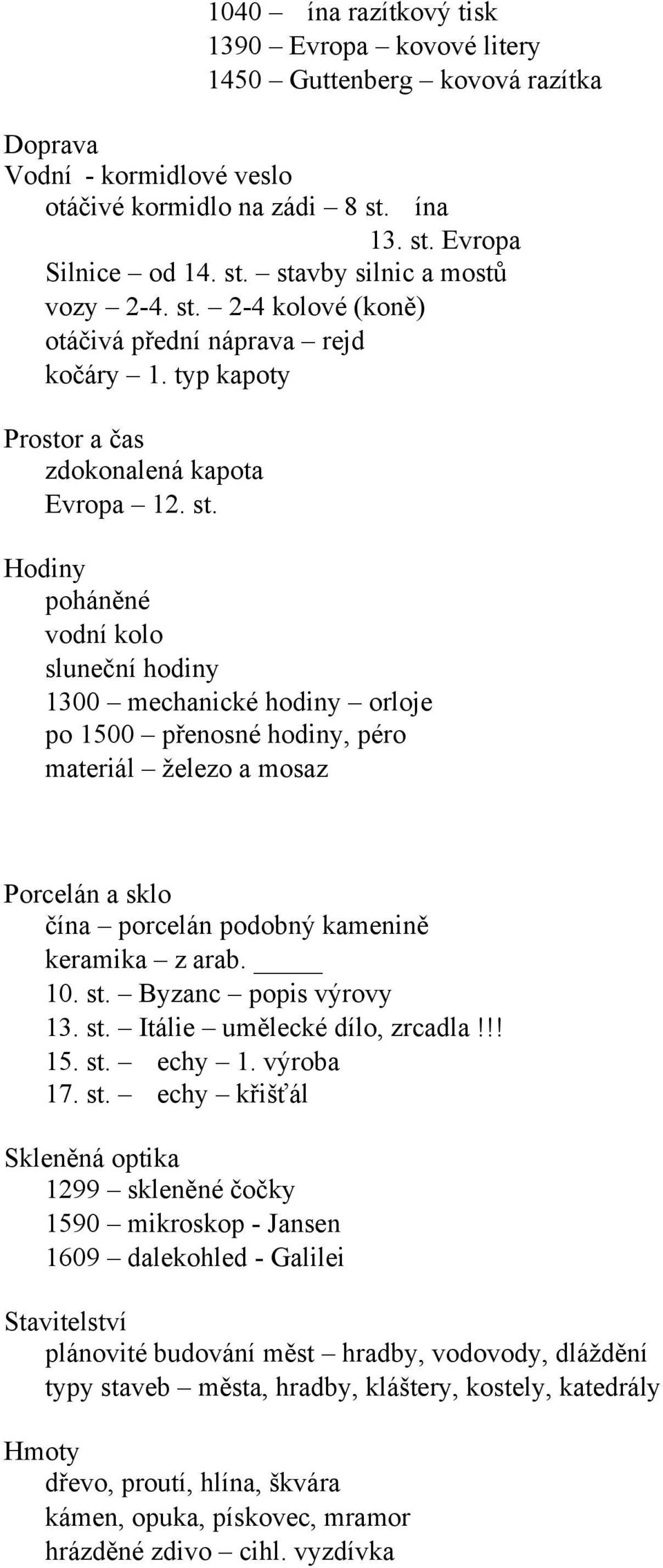 Hodiny pohánné vodní kolo slunení hodiny 1300 mechanické hodiny orloje po 1500 penosné hodiny, péro materiál železo a mosaz Porcelán a sklo ína porcelán podobný kamenin keramika z arab. 10. st.