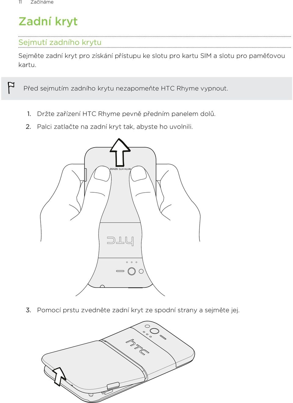 Před sejmutím zadního krytu nezapomeňte HTC Rhyme vypnout. 1.