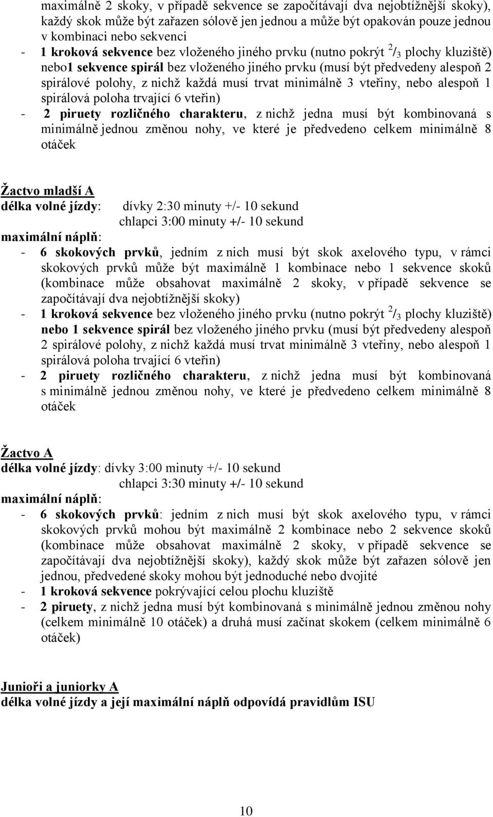 minimálně 3 vteřiny, nebo alespoň 1 spirálová poloha trvající 6 vteřin) - 2 piruety rozličného charakteru, z nichž jedna musí být kombinovaná s minimálně jednou změnou nohy, ve které je předvedeno