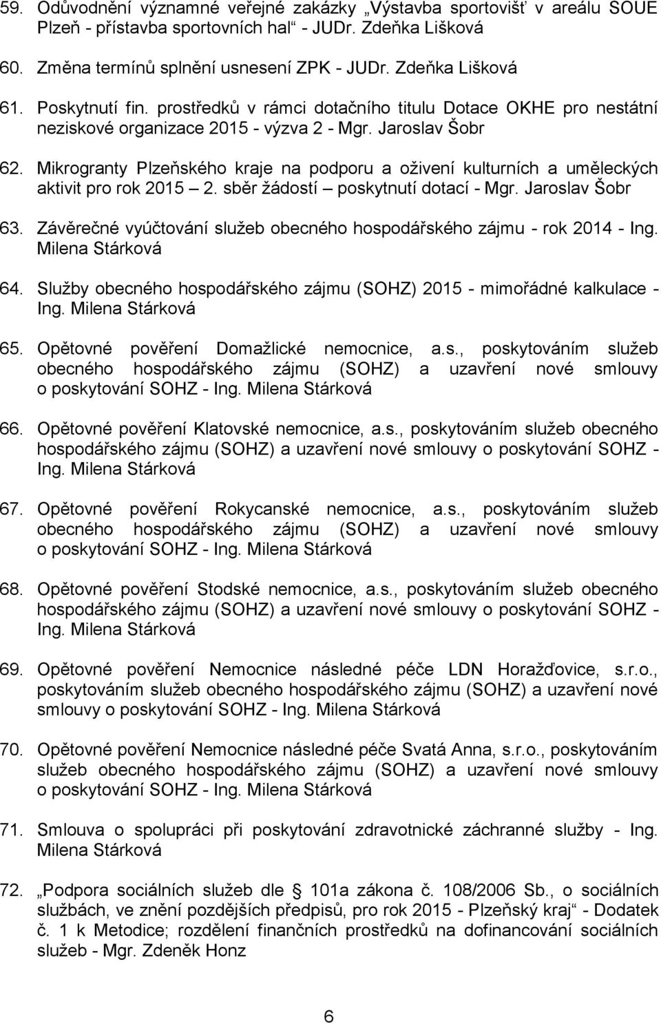 Mikrogranty Plzeňského kraje na podporu a oživení kulturních a uměleckých aktivit pro rok 2015 2. sběr žádostí poskytnutí dotací - Mgr. Jaroslav Šobr 63.